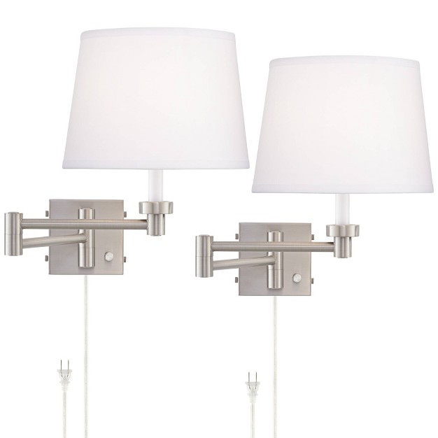 360 Lighting Vero Modern Swing Arm Wall Lamps Set Of 2 Brushed Nickel Plug in Light Fixture With Usb Charging Port White Shade For Bedroom Bedside