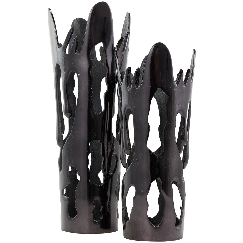 Silver  Gold or Black Aluminum Drip Vase with Melting Designed Body (Set of 2)