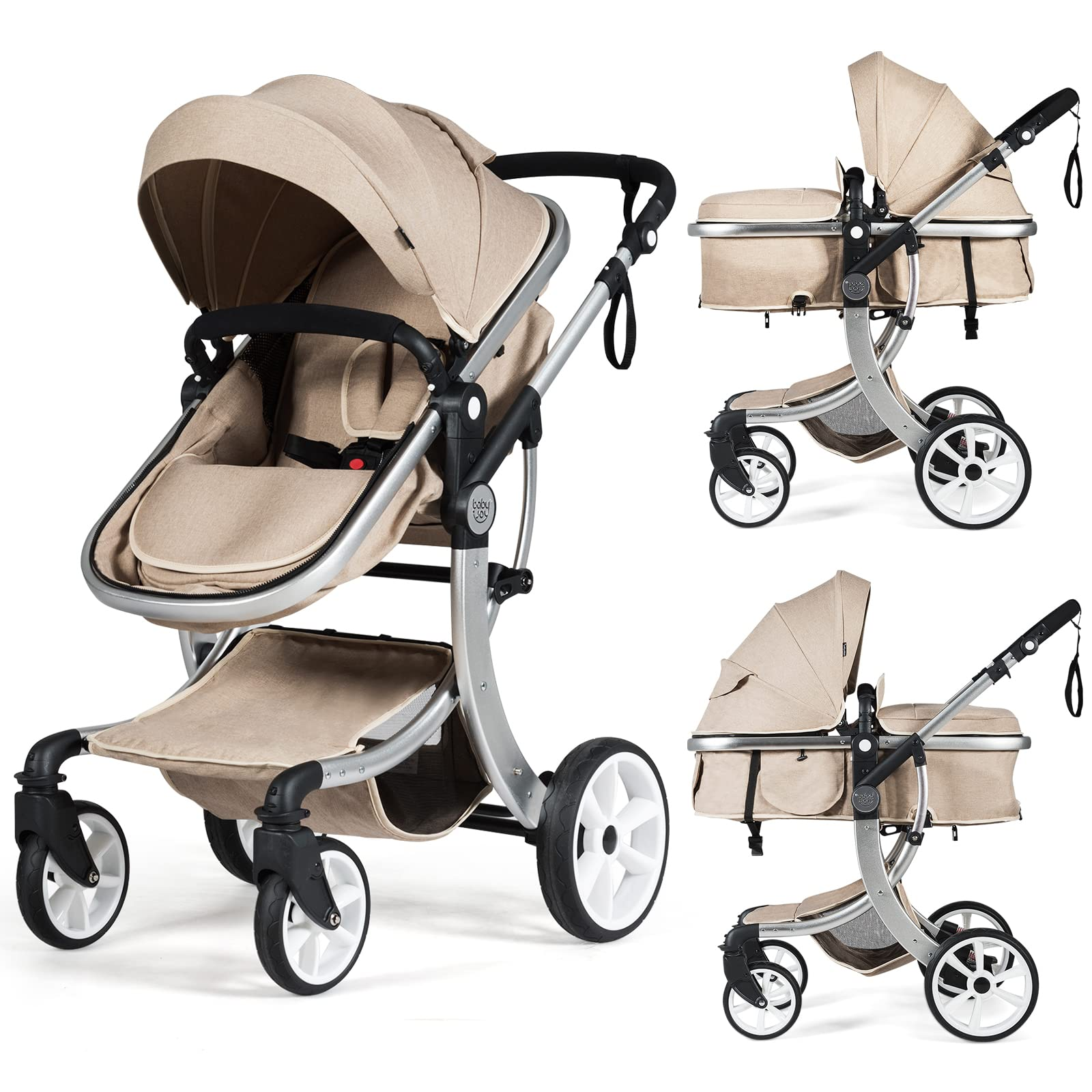 BABY JOY 2-in-1 High Landscape Baby Stroller, Reversible Bassinet Reclining Stroller