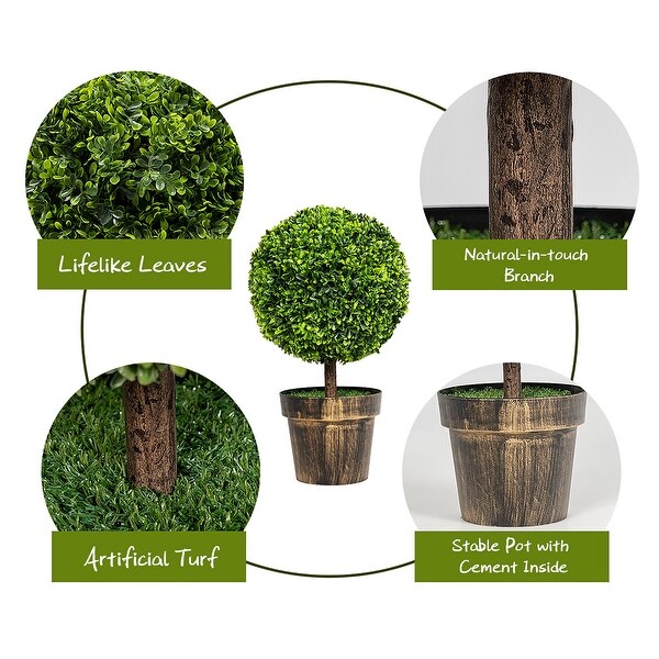 2PCS 22 Round Artificial Boxwood Topiary Tree Home Office Outdoor