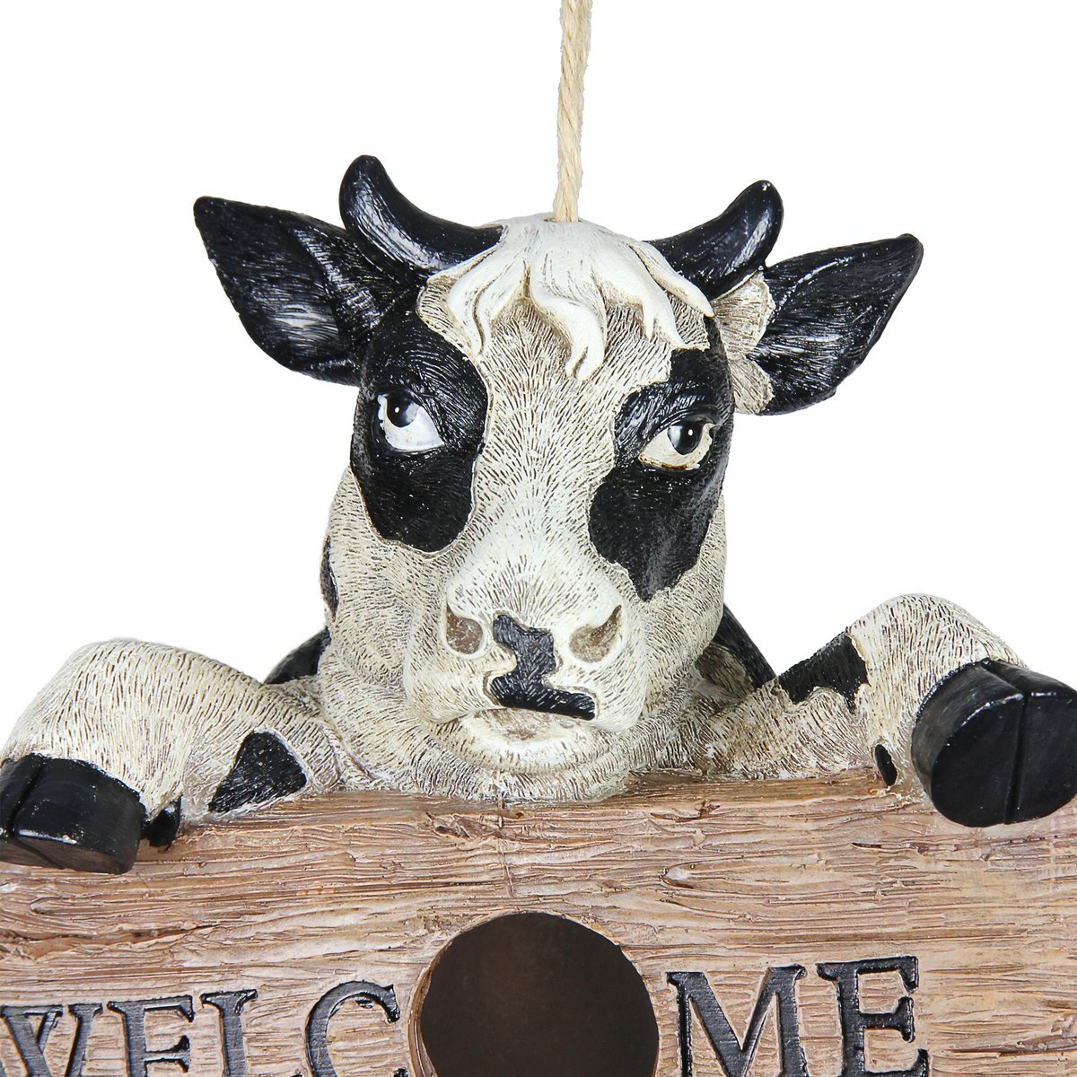 Exhart Hand Painted Cow with Welcome Sign Hanging Resin Bird House