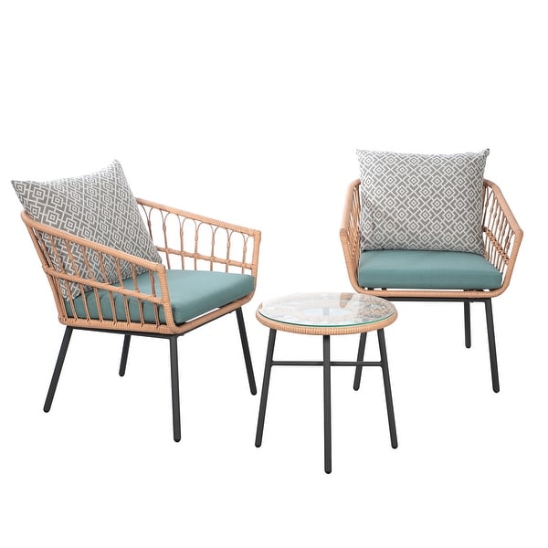 3Piece Outdoor Wicker Bistro Set with Cushions