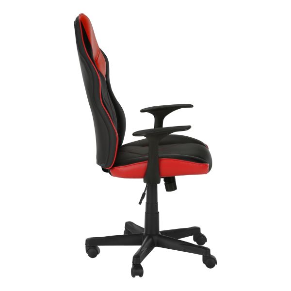 Office Chair， Gaming， Adjustable Height， Swivel， Ergonomic， Armrests， Computer Desk， Work， Black And Red Leather Look， Black Metal， Contemporary， Modern