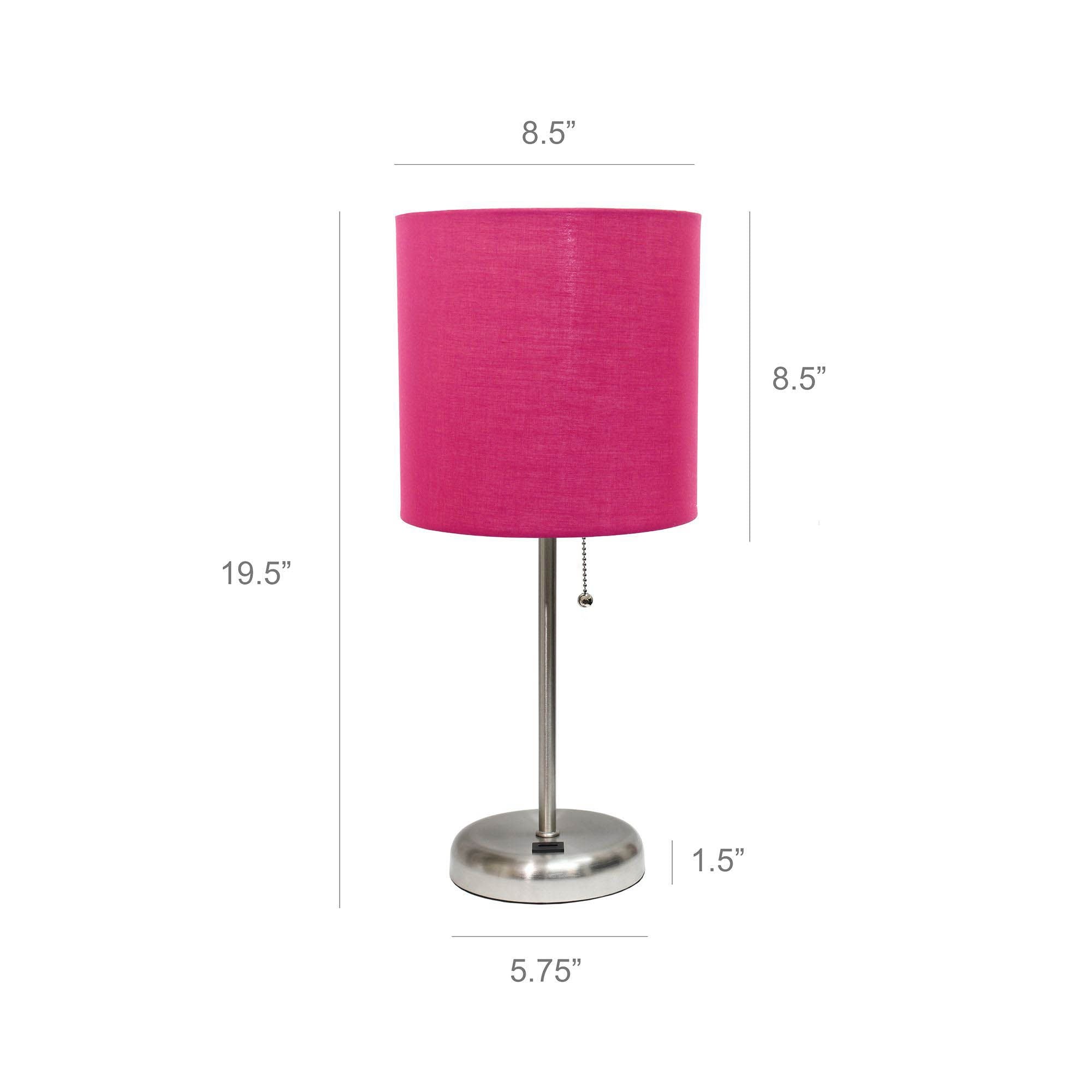 LimeLights Stick Lamp with USB charging port and Fabric Shade 2 Pack Set, Pink