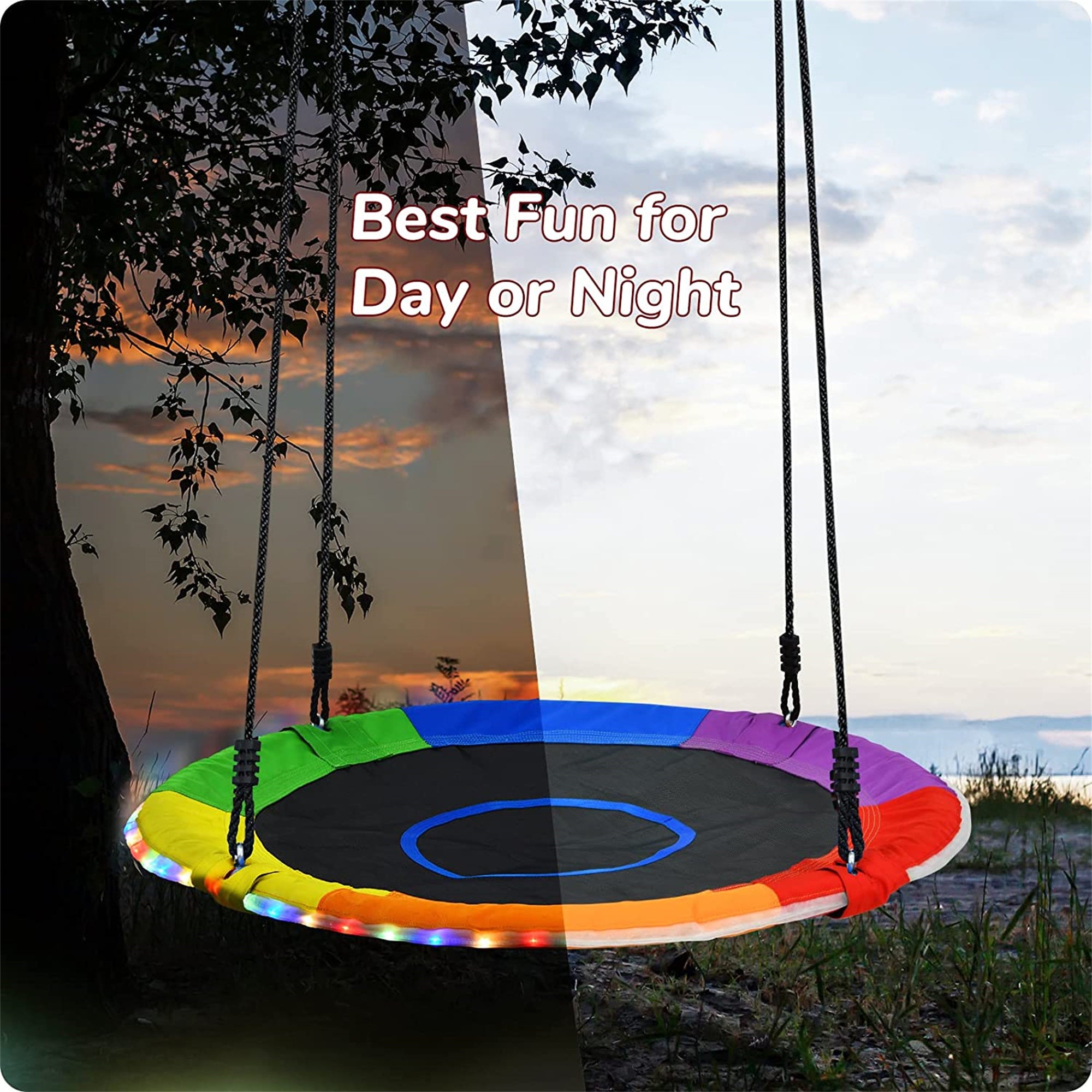 Trekassy 700lbs 40 inch Saucer Tree Swing for Kids Adults with LED Lights， 2 Tree Hanging Straps