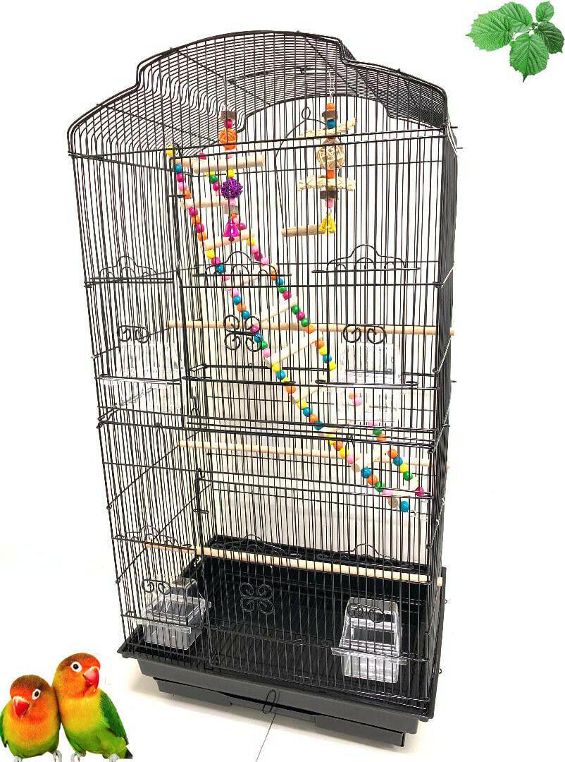 Large 36  Portable Hanging Travel Open Top Bird Flight Cage With Play Toys and 10Step Cross Ladder for Parakeets Finches Canaries Lovebirds Small Quaker Parrots Cockatiels Budgie Green Cheek Conure  Crowdfused