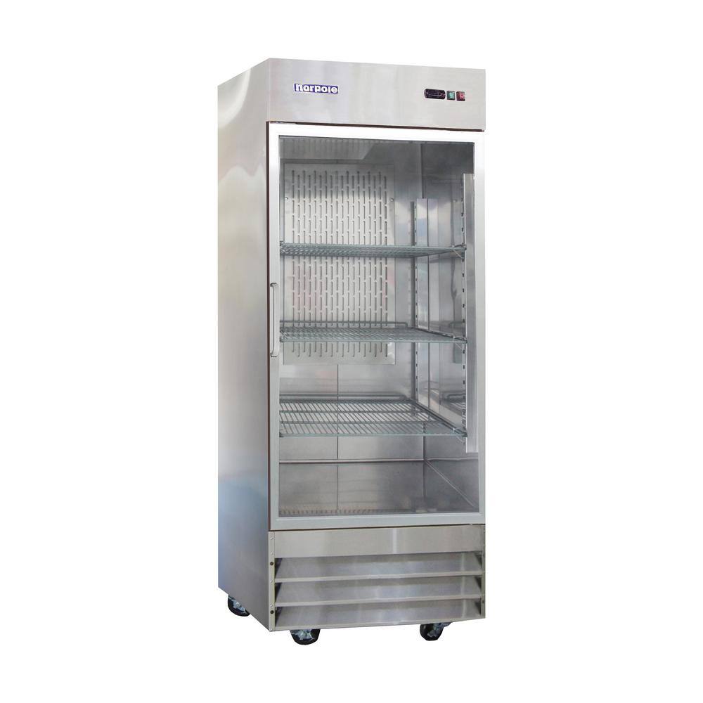 Norpole 29 in. W 23 cu. ft. Single Glass Door Reach-in Commercial Freezerless Refrigerator in Stainless Steel NP1R-G