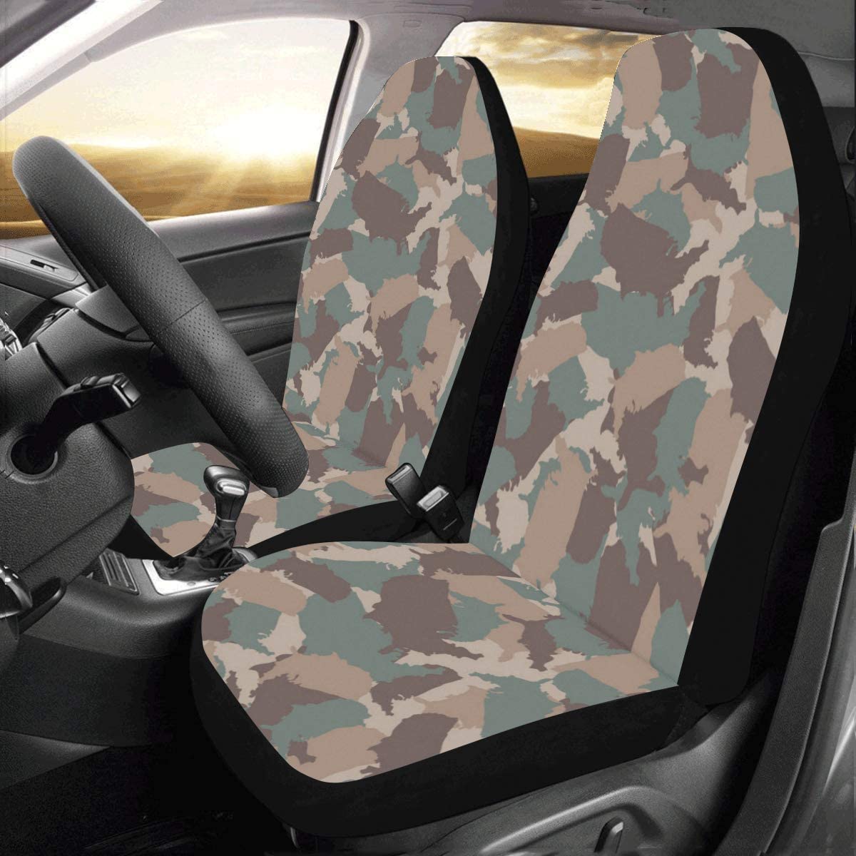 ZHANZZK Set of 2 Car Seat Covers Cool USA Shape Camo Universal Auto Front Seats Protector Fits for Car，SUV Sedan，Truck