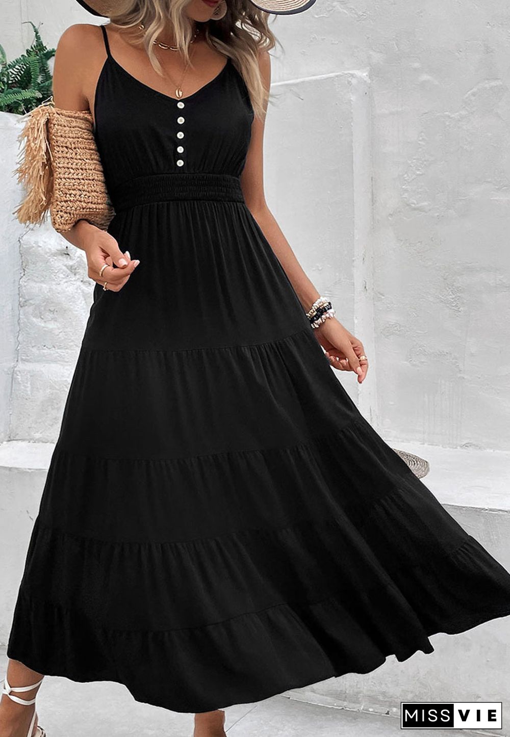 Classic Button Tiered Maxi Dress