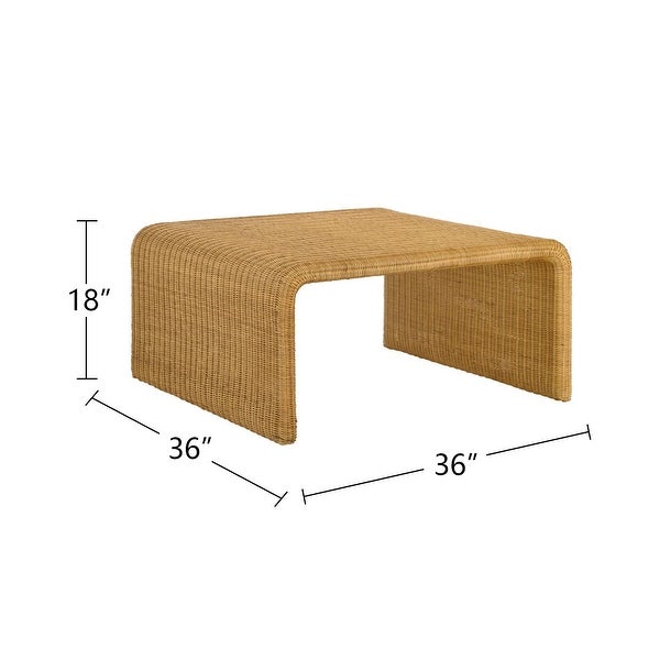 Square Rattan Coffee Table with Rounded Waterfall Edges in Natural