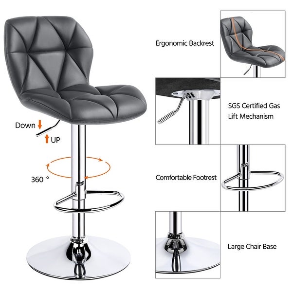 Modern Adjustable Faux Leather Swivel Bar Stool Armless， 2pcs