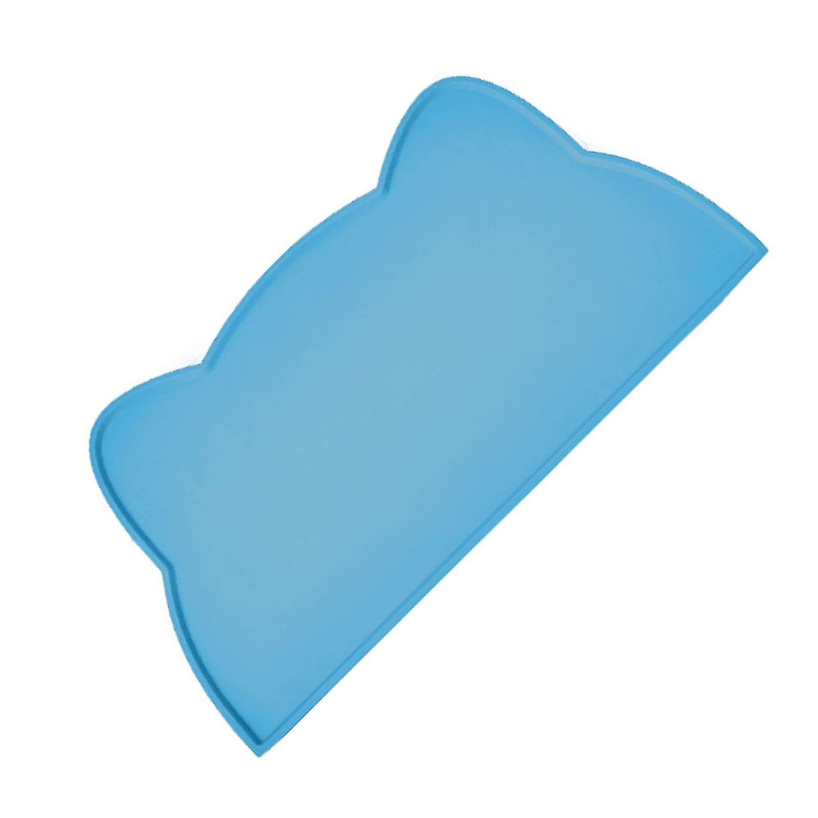 Cat Bowl Mat 17.3in Long 9.8in Wide Soft Anti Slip Silicone Spill Proof Pet Food Pad for Home Indoor Floor Blue