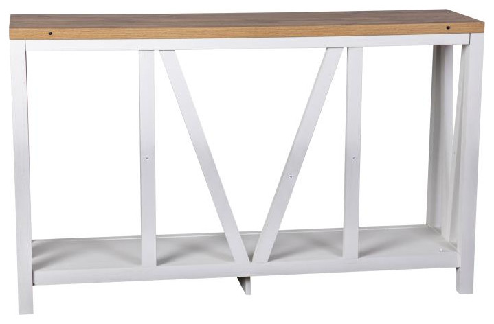 White/Warm Oak Entry Table   Farmhouse   Console Tables   by Pot Racks Plus  Houzz