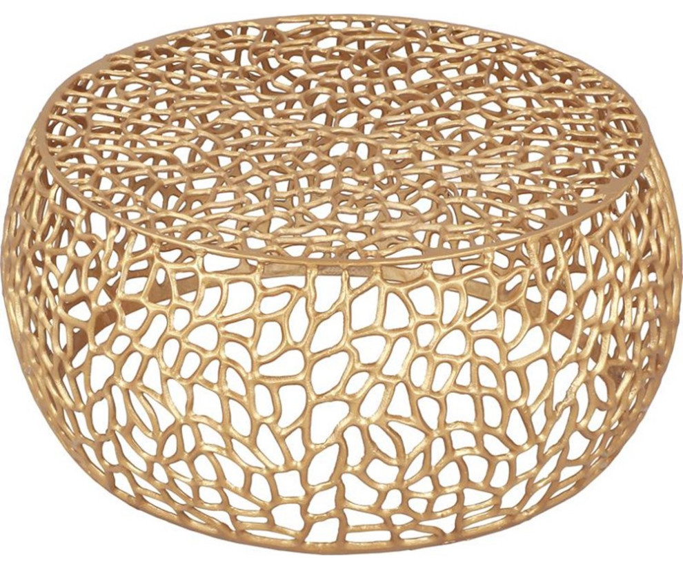 Maklaine Scrollwork Modern Solid Aluminum Coffee Table in Rich Gold   Contemporary   Coffee Tables   by Homesquare  Houzz