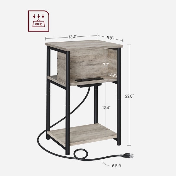 Side Table with Charging Station， 3-Tier End Table with USB Ports and Outlets， Nightstand for Living Room， Bedroom