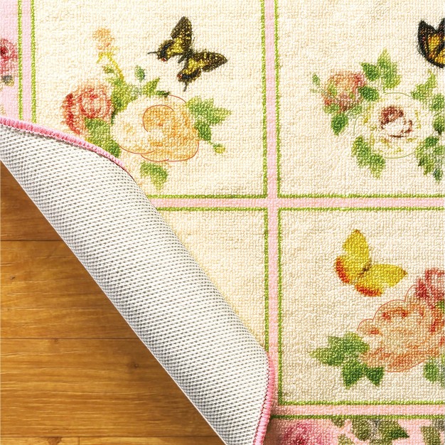 Collections Etc Floral Butterfly Garden Skid resistant Accent Rug