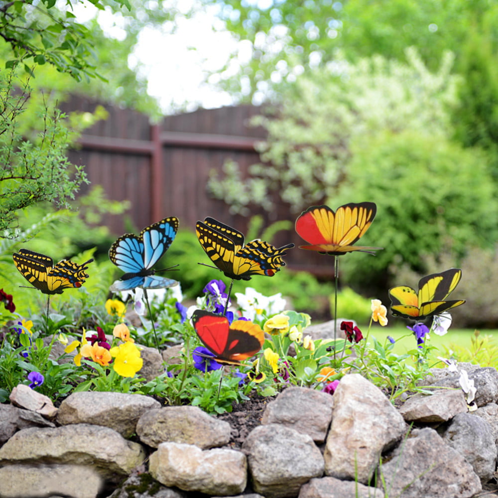 Willstar 24Pcs Garden Butterfly Stakes Outdoor Yard Planter Flower Pot Bed Ornaments Decor Butterflies on Metal Wire Plant Stake