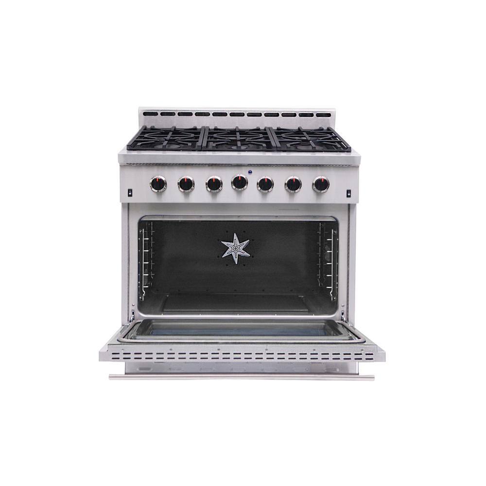 NXR Entree Bundle 36 in. 5.5 cu. ft. Pro-Style Liquid Propane Range Convection Oven Range Hood in Stainless Steel and Black NK3611BDLP