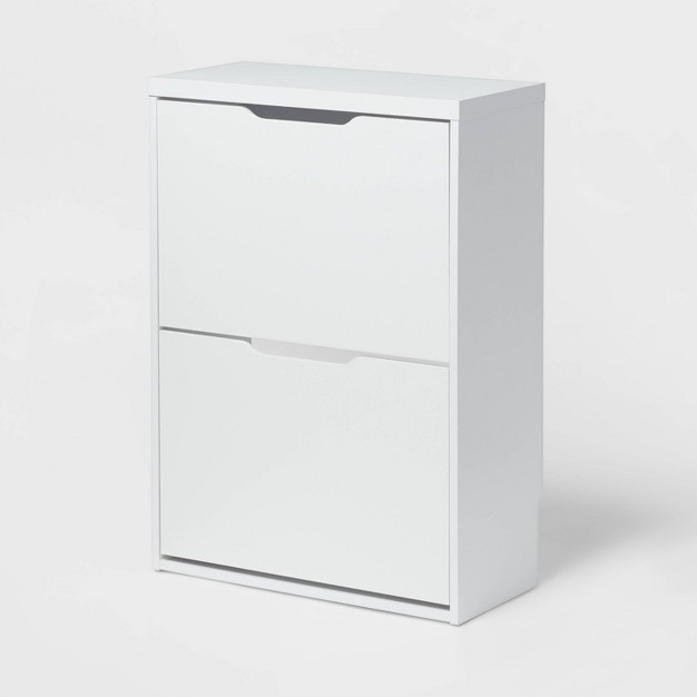 Laminate Pivot Open Shoe Cabinet White