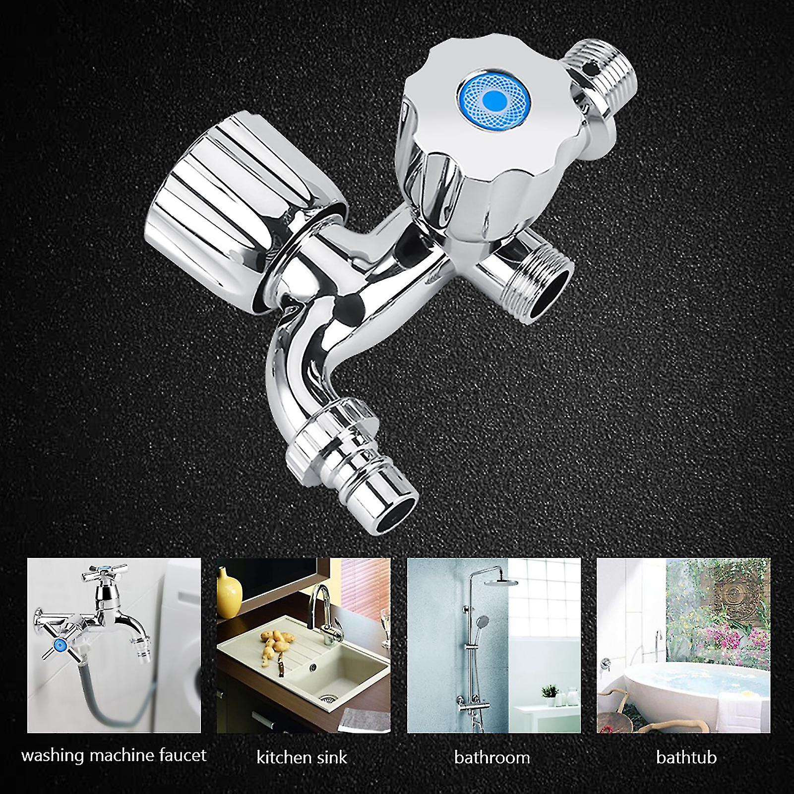 Electroplating Plastic Washing Machine Cold Water Faucet Sink Basin Water Tap with Double Spout andamp; Shutter Handle G1/2