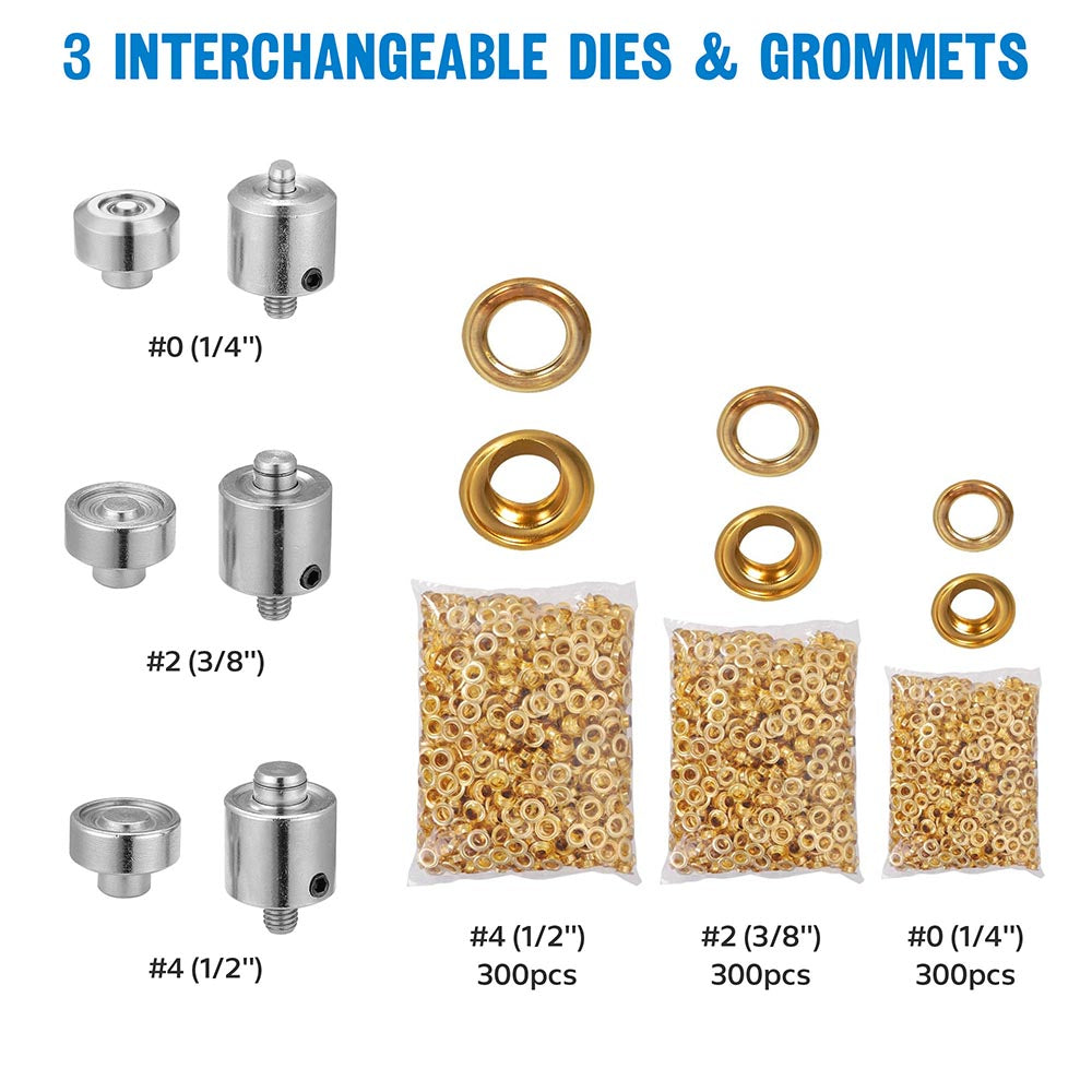 Yescom Grommet Machine with Rolling Base #0 #2 #4 900pc Grommets