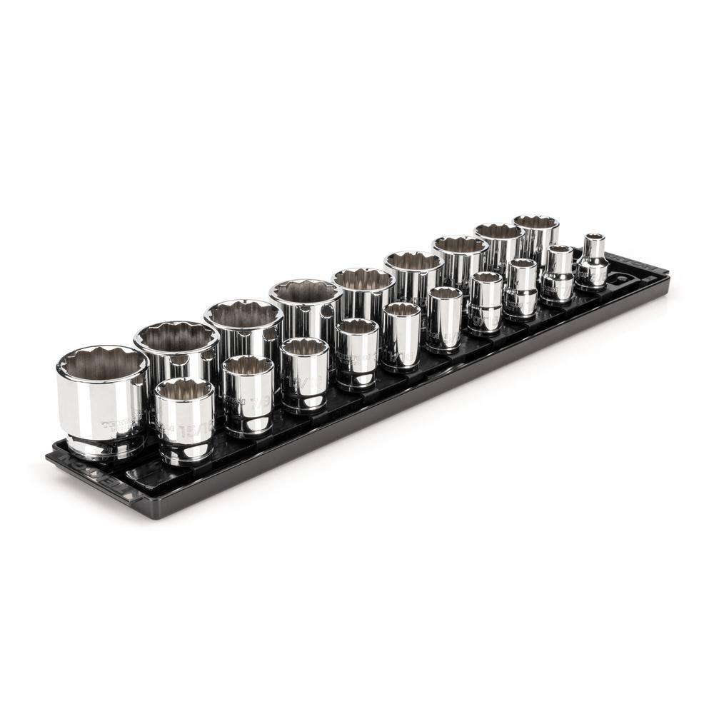 TEKTON 12 in. Drive 12-Point Socket Set with Rails (38 in.-1-12 in.) (19-Piece) SHD92126