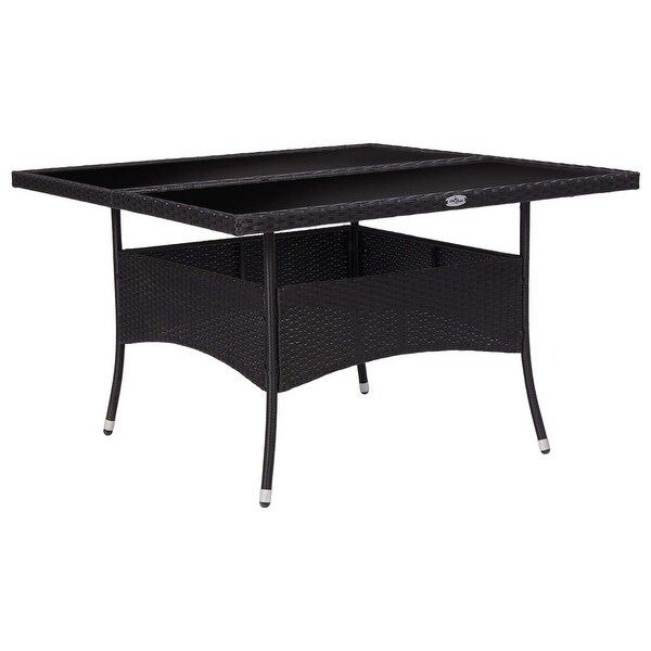 vidaXL Patio Dining Table Black Poly Rattan and Glass