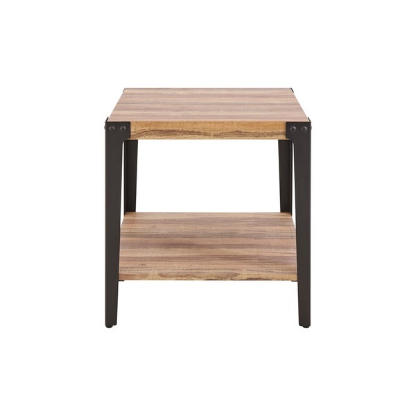 Danya B. Industrial End/Side Table in Distressed Wood Finish and Metal - 21.63 x 21.63 x 22.13