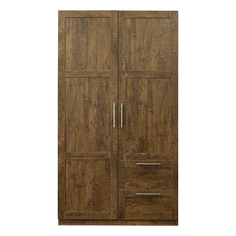 High wardrobe and kitchen cabinet with 2 doors， 2 drawers and 5 storage spaces