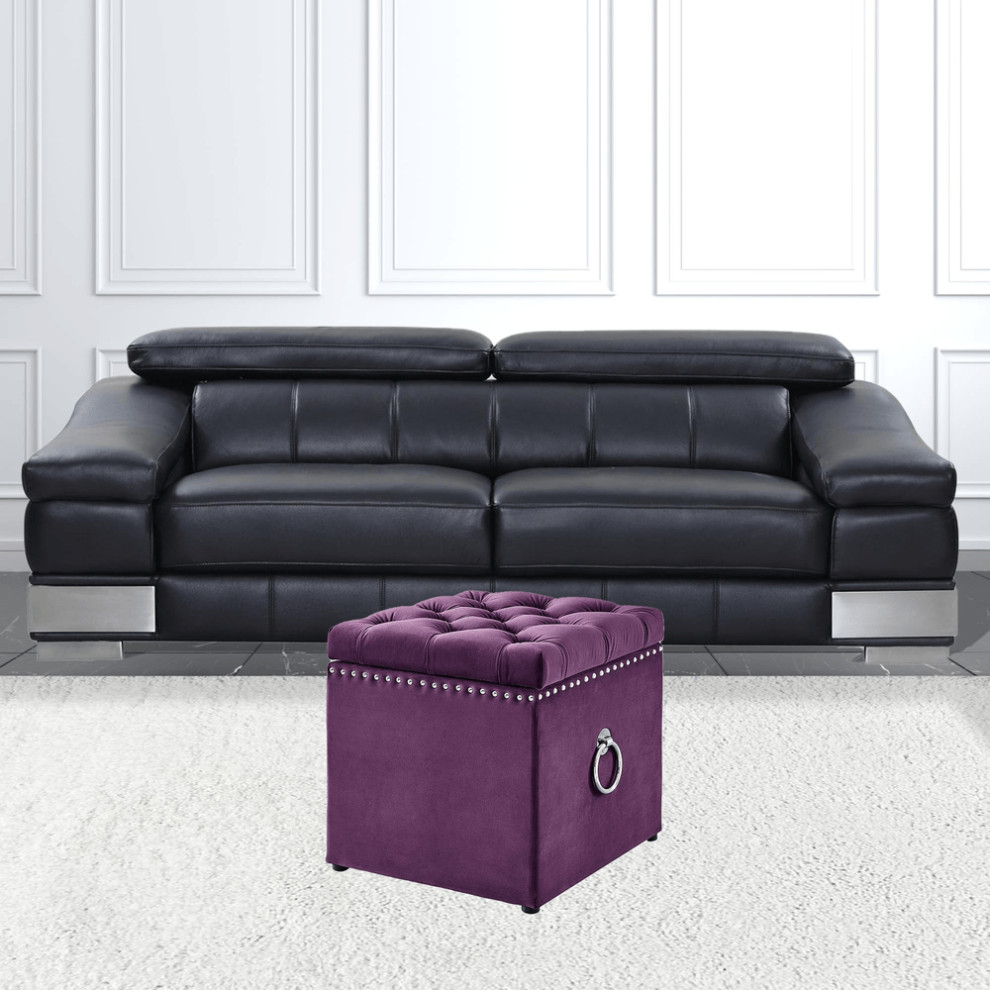 18 quotPurple Velvet And Black Tufted Storage   Contemporary   Footstools And Ottomans   by HomeRoots  Houzz