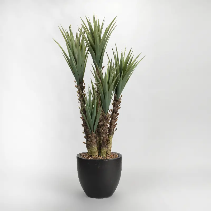 Faux Green Yucca Plant Arrangement in Black Planter