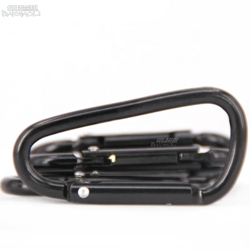 baichao OEM/ODM 6 D 55*28*4.2mm Aluminum alloy metal clip spring BLACK carabiner hook for camping hiking bag/fishing/tent/ball