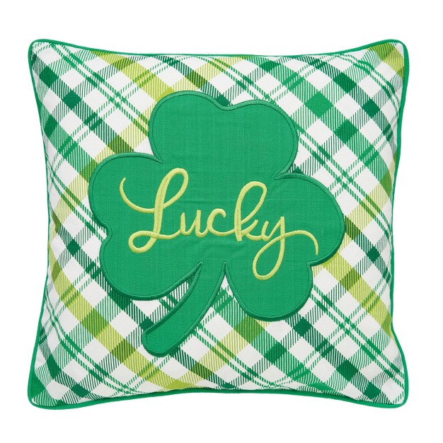 X 16 quot Lucky Clover St Patrick x27 s Day Plaid Pillow