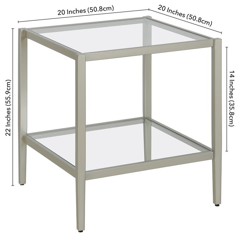 Hera 20  x27 x27Wide Square Side Table With Clear Shelf In Satin Nickel   Contemporary   Side Tables And End Tables   by BisonOffice  Houzz