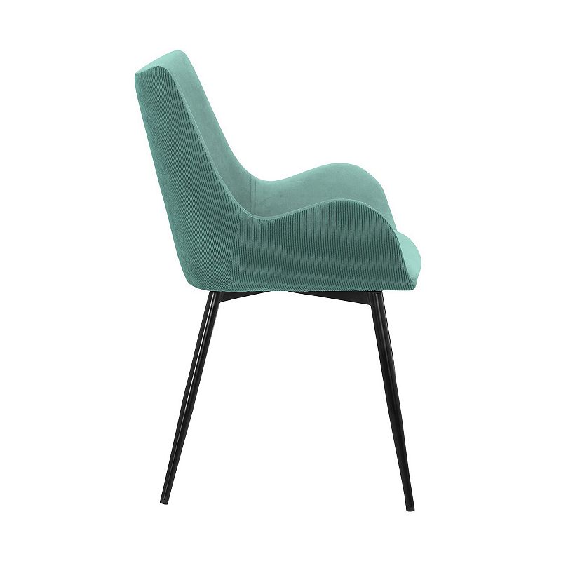 22 Inch Fabric Upholstered Dining Side Chair， Sloped Arms， Metal Legs， Teal Blue