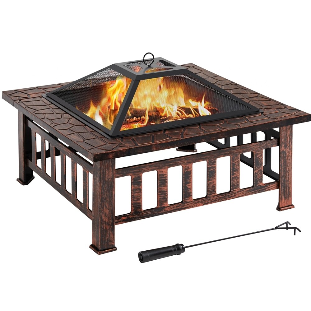 Yaheetech 34in Fire Pit Table Outdoor Patio Fire Pits Square Steel Stove with Mesh Screen and Cover