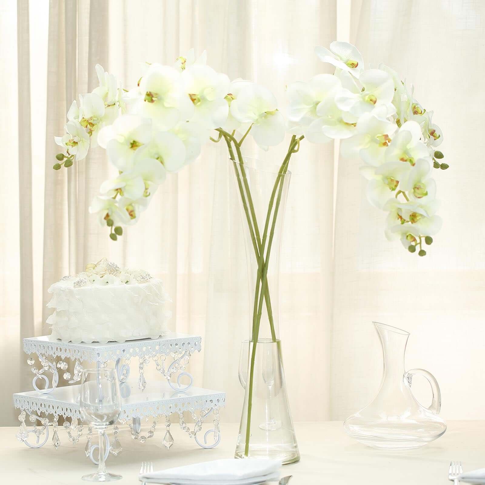 2 Stems Cream Artificial Silk Orchid Flower Bouquets 40