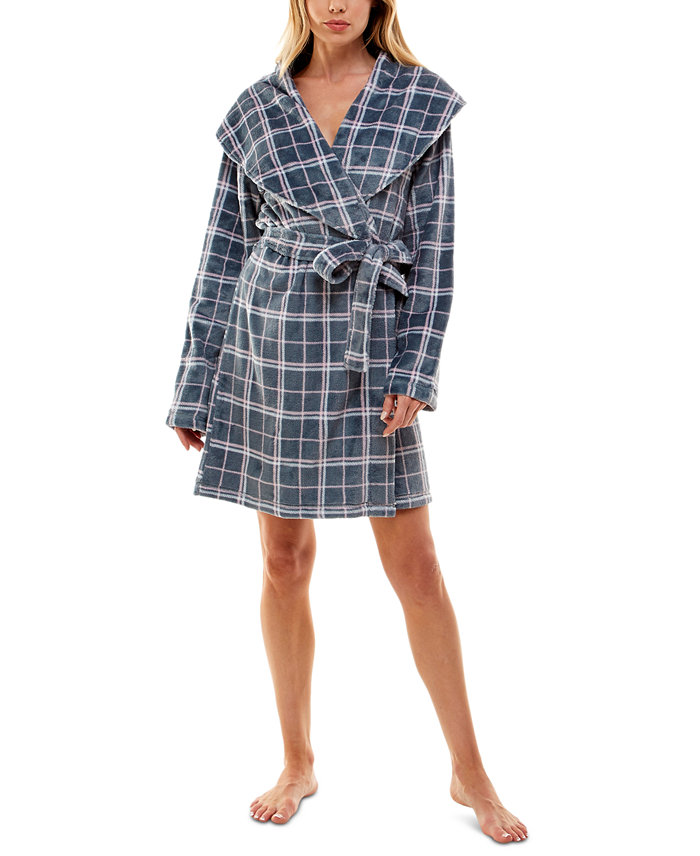 Roudelain Women's Plaid Shawl-Collar Wrap Robe