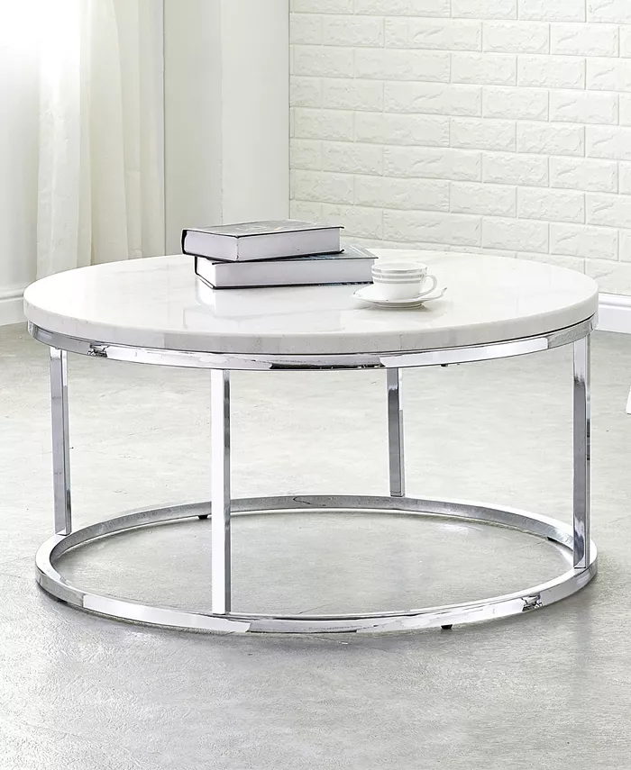 Steve Silver Echo 36 Round Marble and Chrome Cocktail Table