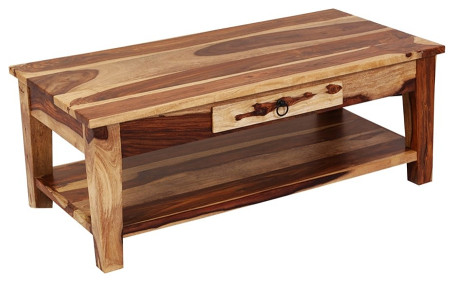 Porter Designs Taos Solid Sheesham Wood Coffee Table With Drawer   Natural   Coffee Tables   by Homesquare  Houzz