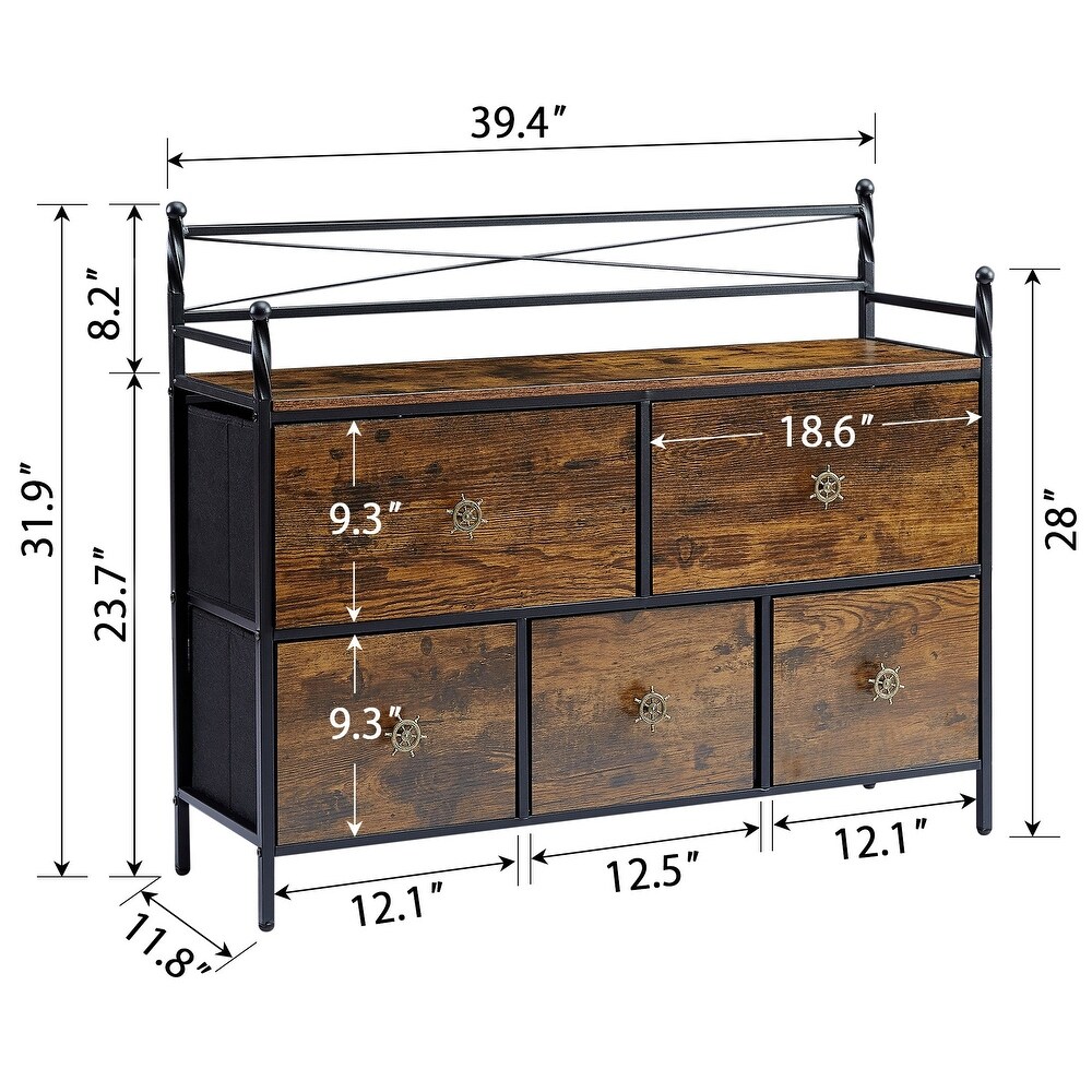 Wooden Dresser w/ 5 Drawers Furniture Storage Chest for Bedroom  Living Room