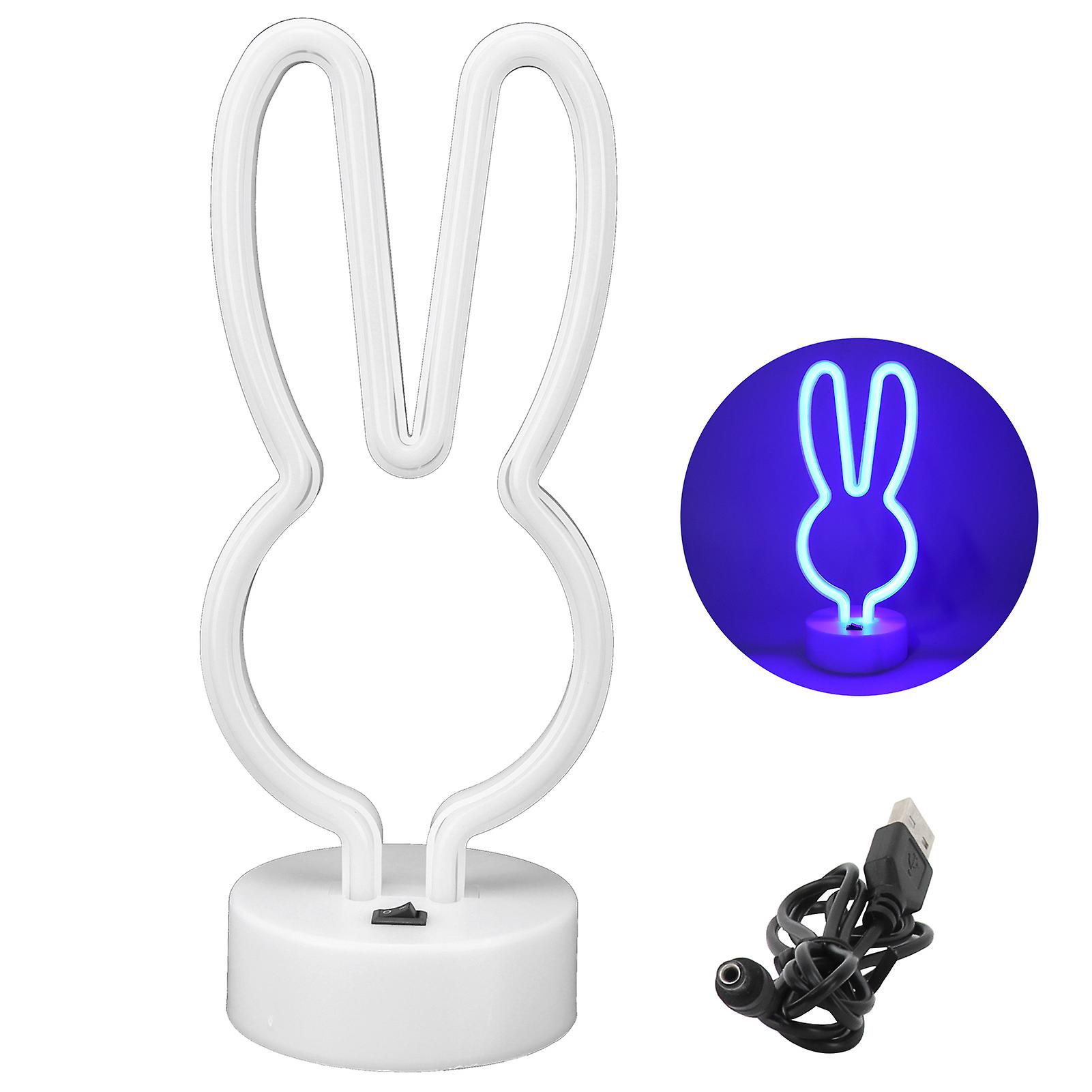 Rabbit Shape Led Neon Light Bedside Table Decor Neon Lamp With Base Usb/battery Poweredblue