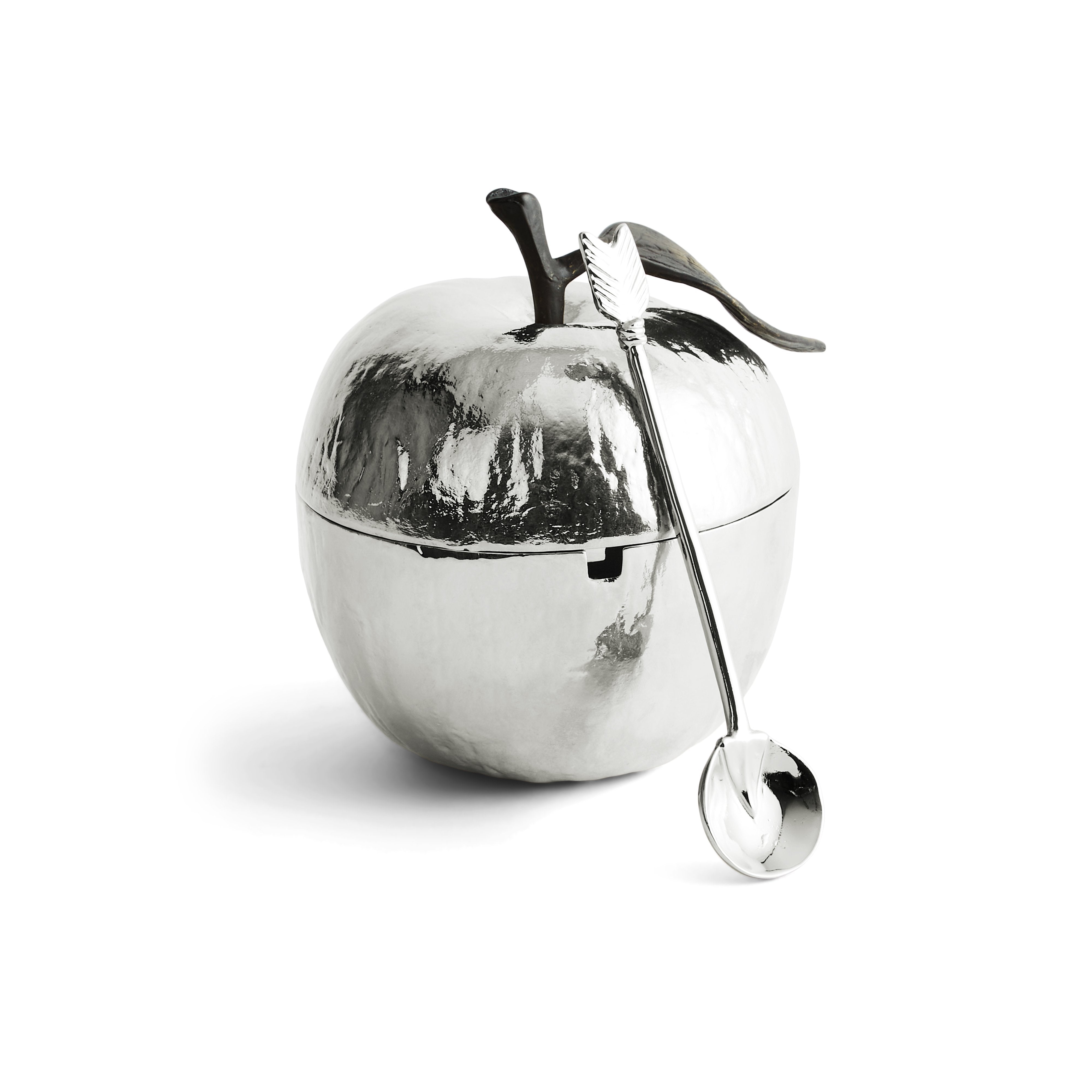 Apple Honey Pot with Spoon Nickelplate