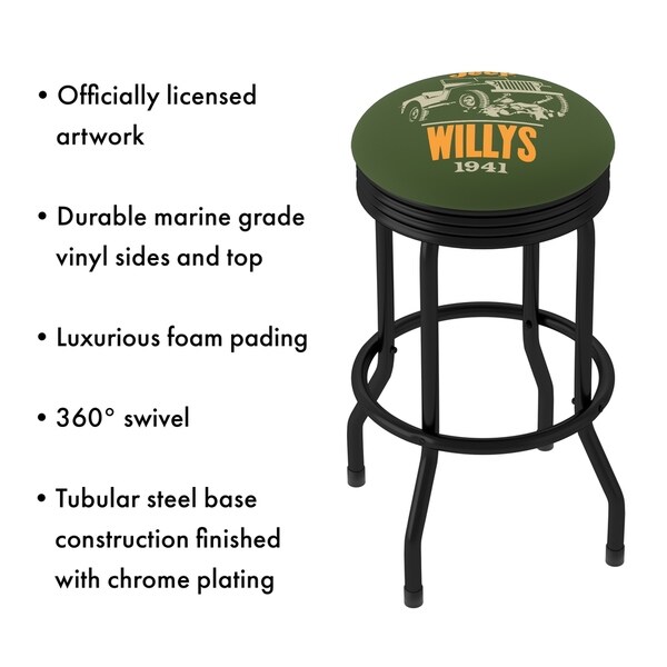 Jeep Willys 360 Degree Swivel Black Barstool with Foam Padded Seat - 20.75 x 20.75 x 29