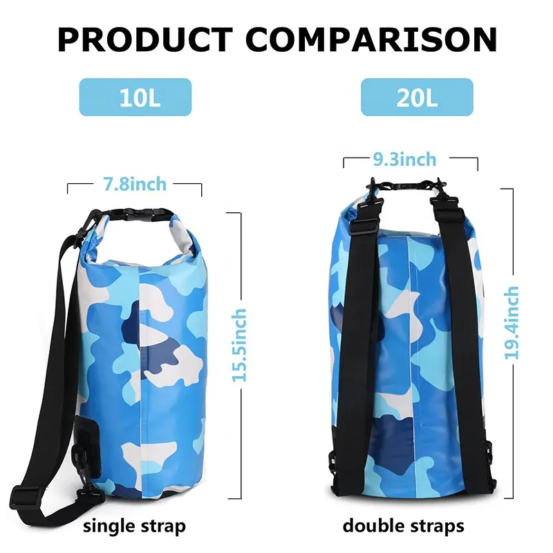 Camping hiking pack waterproof camouflage dry bag 500D PVC Tarpaulin waterproof dry bag waterproof roll top sack