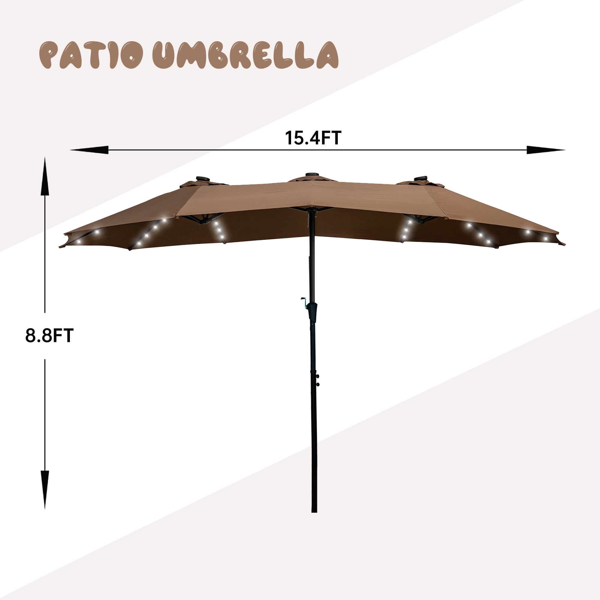 Autlaycil Table Umbrella 15FT Double-Sided Patio Umbrella W/ Solar Lights, Outdoor Market Umbrella W/ Crank-Brown