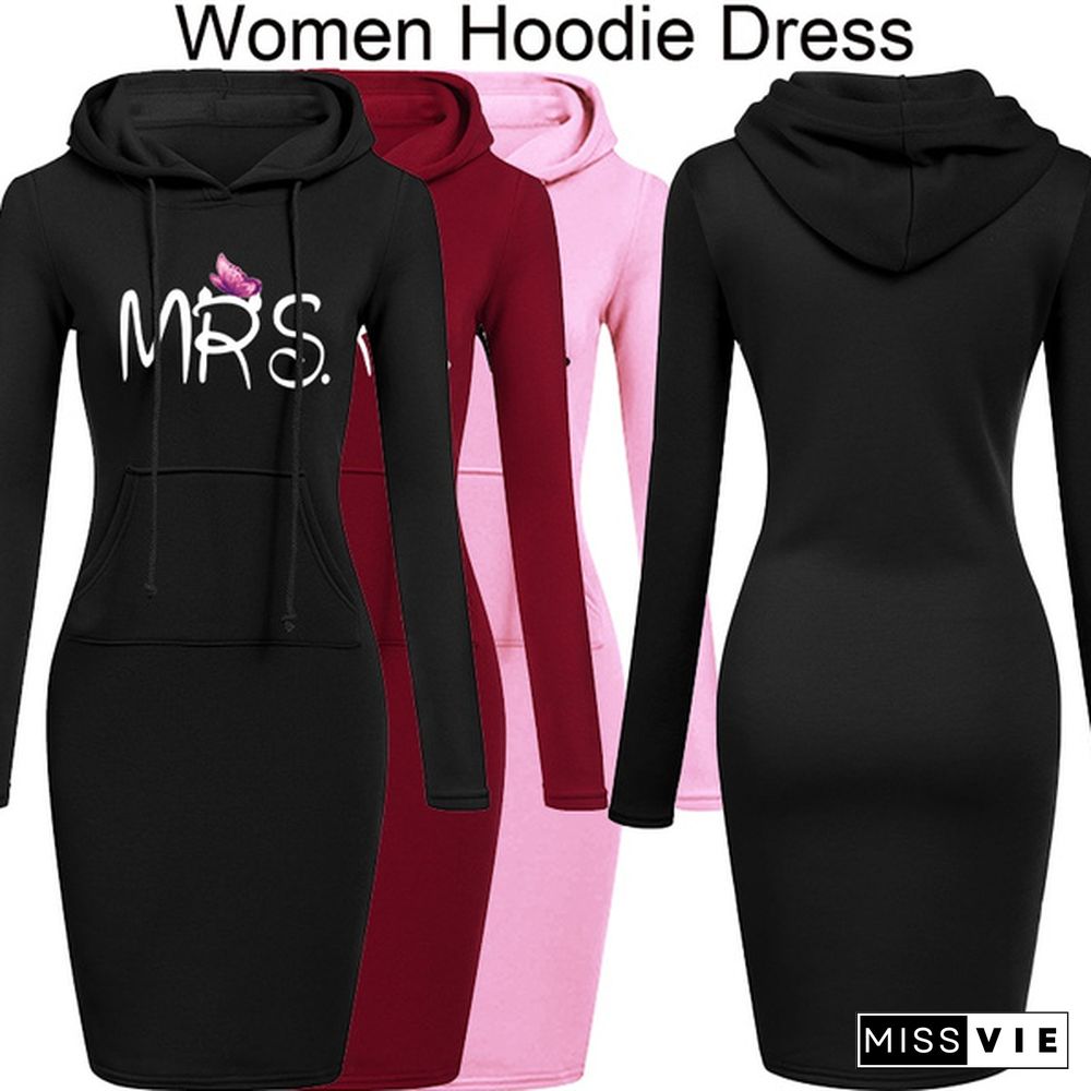 Women's Casual Dress Outdoor Sports Pullover Pocket Hooded Slim Dress