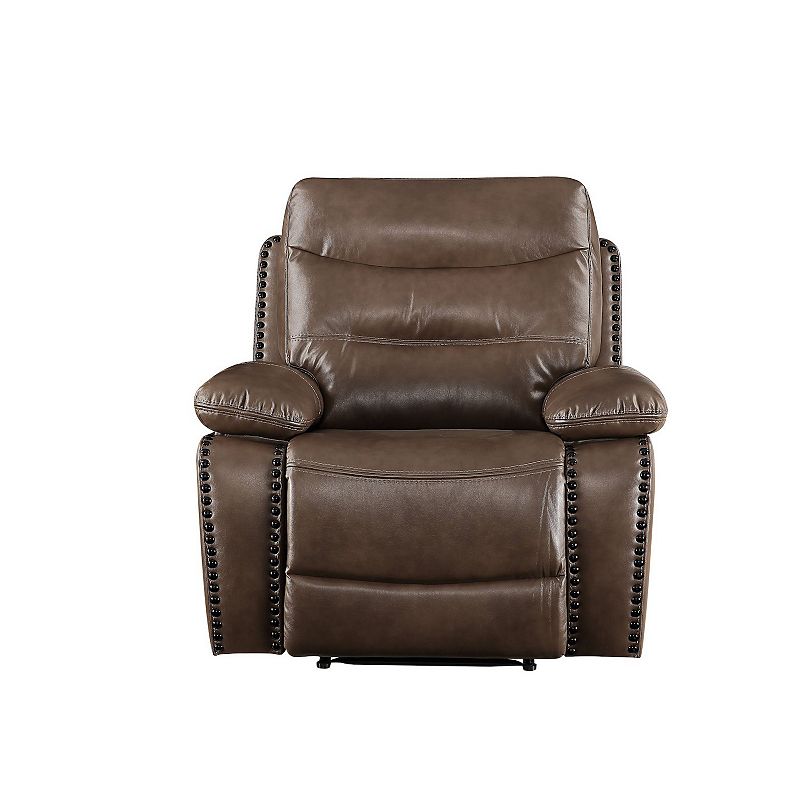 Recliner with Leatherette Upholstery and Tufted Seat， Brown