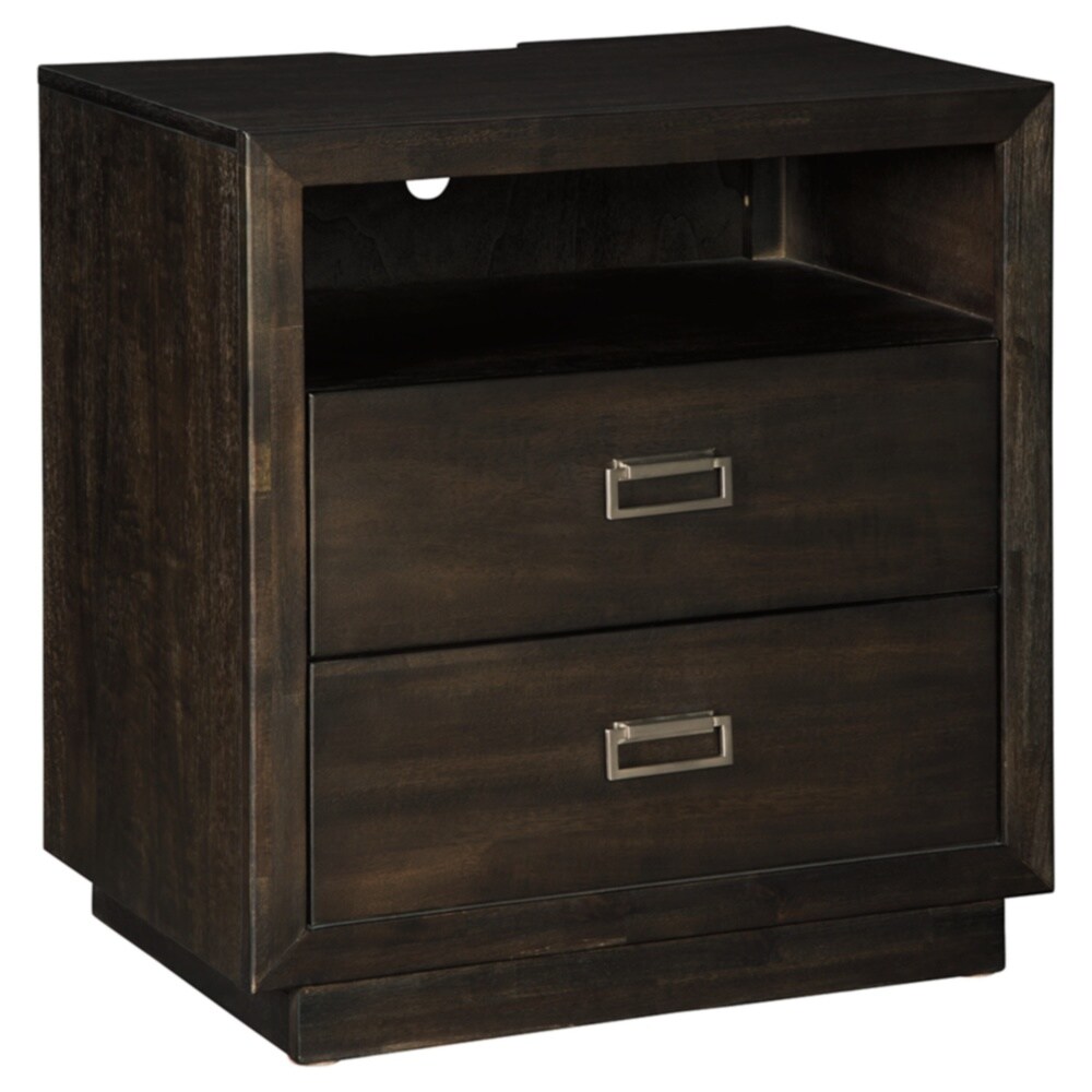 Hyndell Dark Brown Two Drawer Nightstand