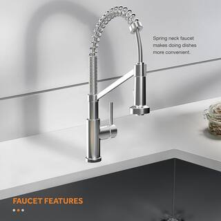 Glacier Bay Professional 45 in. All-in-One Undermount 16G Stainless Steel Single Bowl Kitchen Sink Offset Drain Spring Neck Faucet FSUZ4519A1SA1